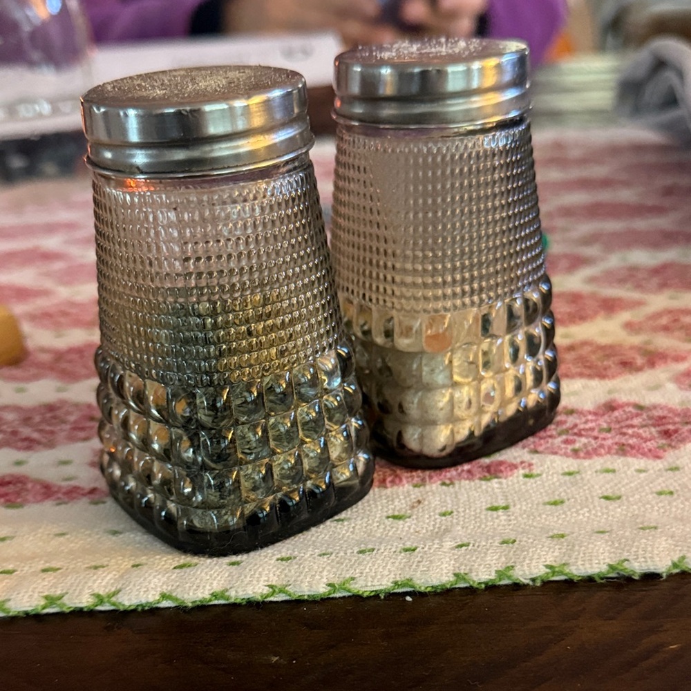 Vintage Glass Salt and Pepper Shakers with Silver Tops